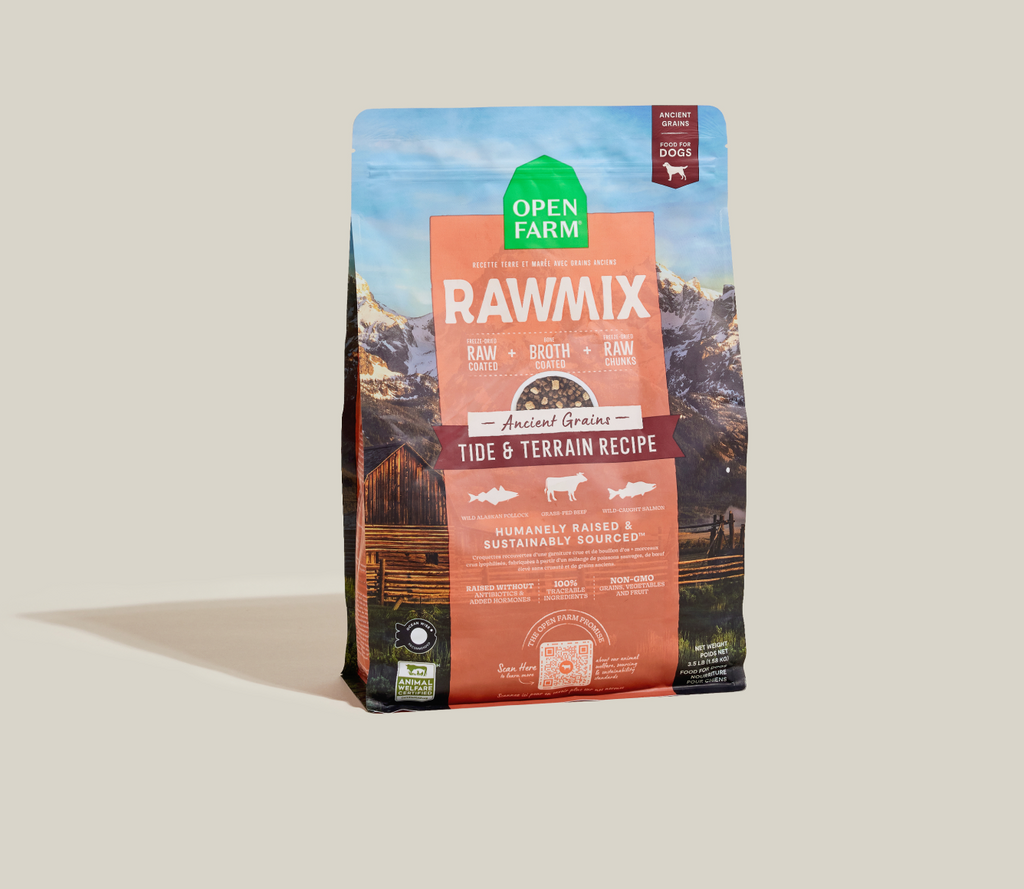 Wild Alaskan Pollock, Salmon & Beef Ancient-Grain Raw-Coated Dog Kibble