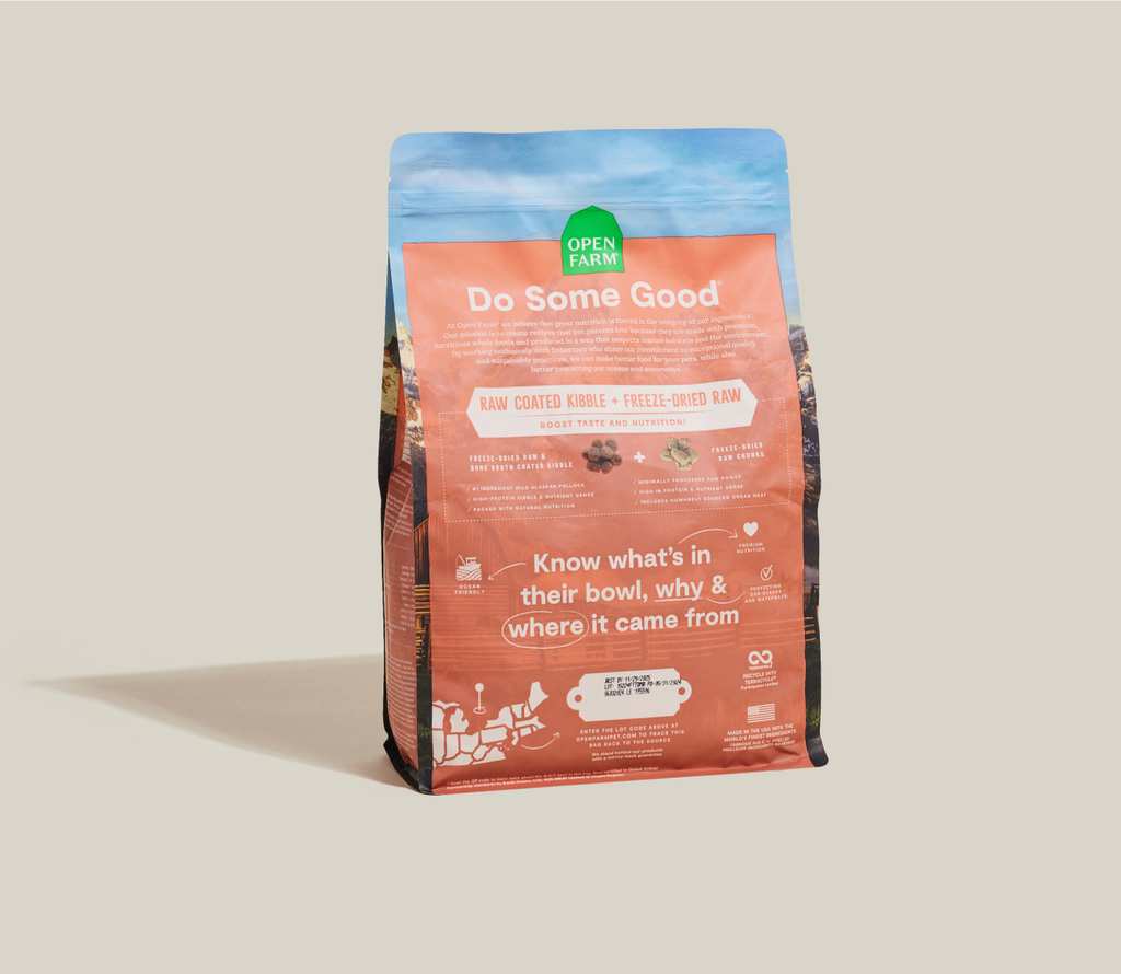 Wild Alaskan Pollock, Salmon & Beef Ancient-Grain Raw-Coated Dog Kibble