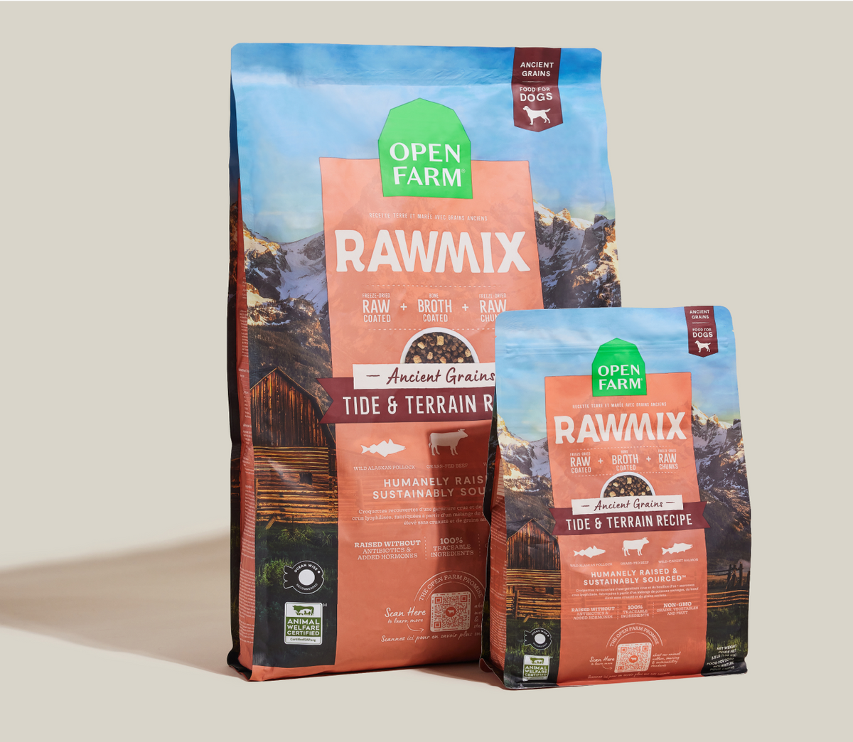 Wild Alaskan Pollock, Salmon & Beef Ancient-Grain Raw-Coated Dog Kibble