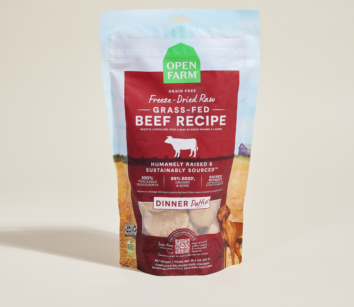 Freeze-Dried Raw Grass-Fed Beef Patties for Dogs - 95% Beef, Organ & Bone