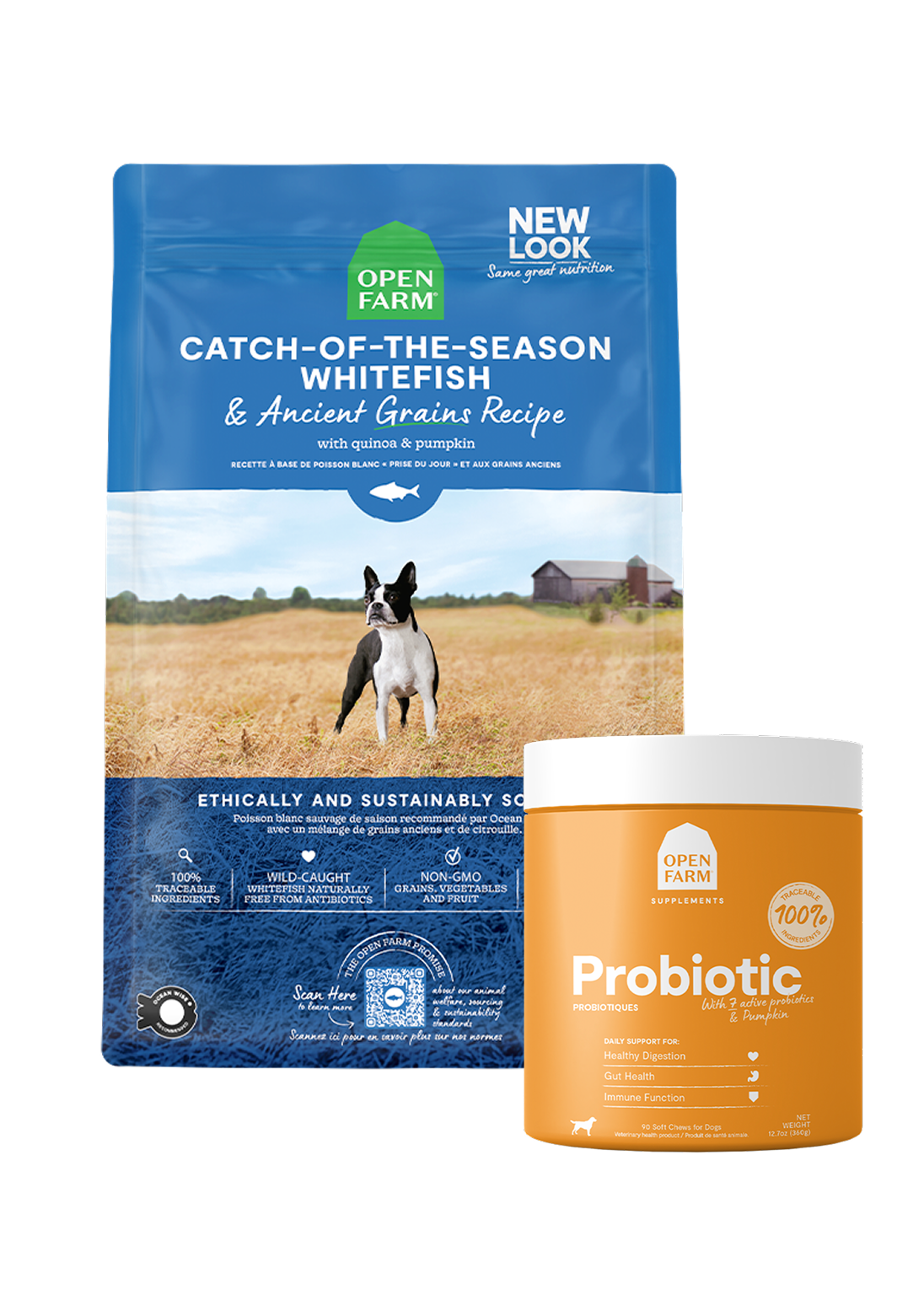 Whitefish Kibble + Probiotic Chew Bundle – Dry Dog Food & Digestive Support