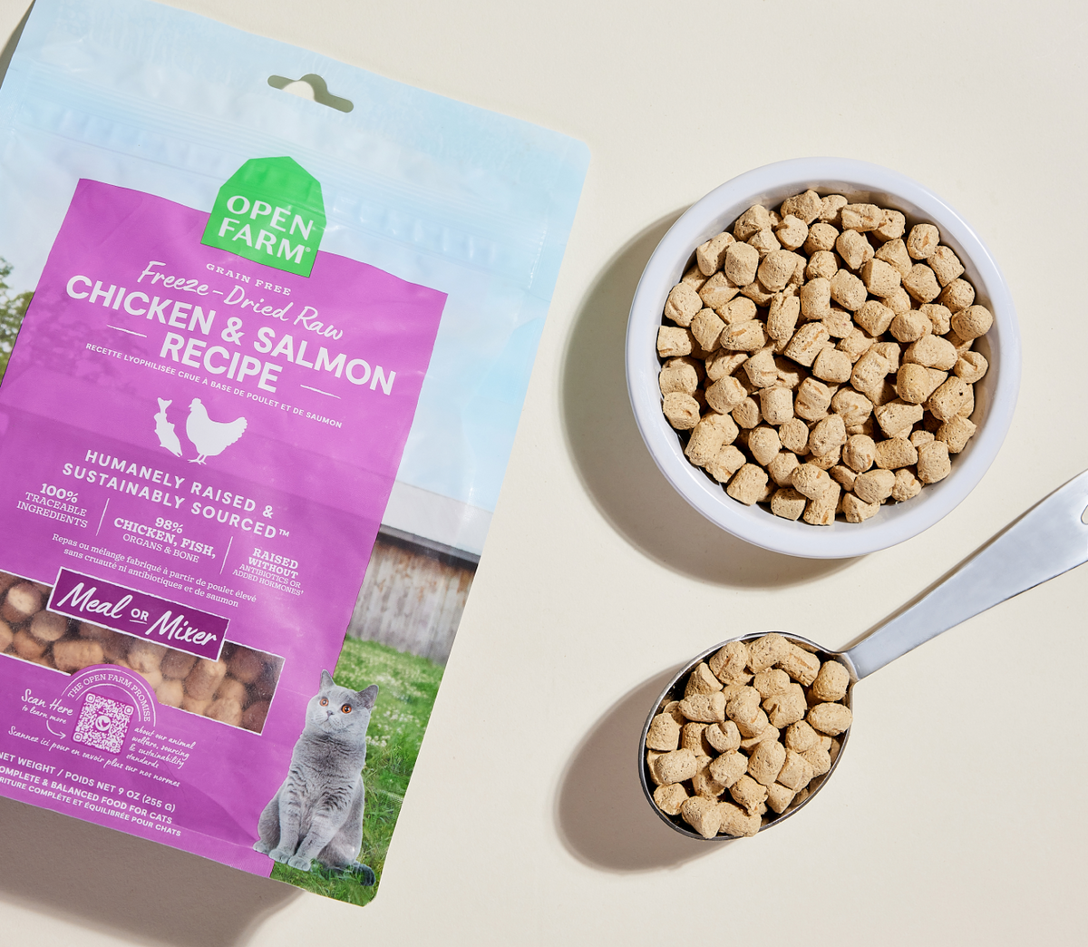 Chicken & Salmon Freeze-Dried Raw Cat Food – 98% Meat Morsel Meal Mixer