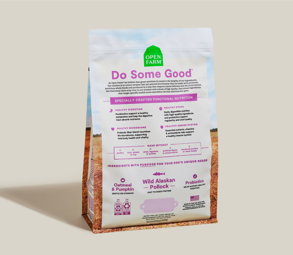 Wild Alaskan Pollock & Oatmeal Dog Kibble – Digestive Health Formula