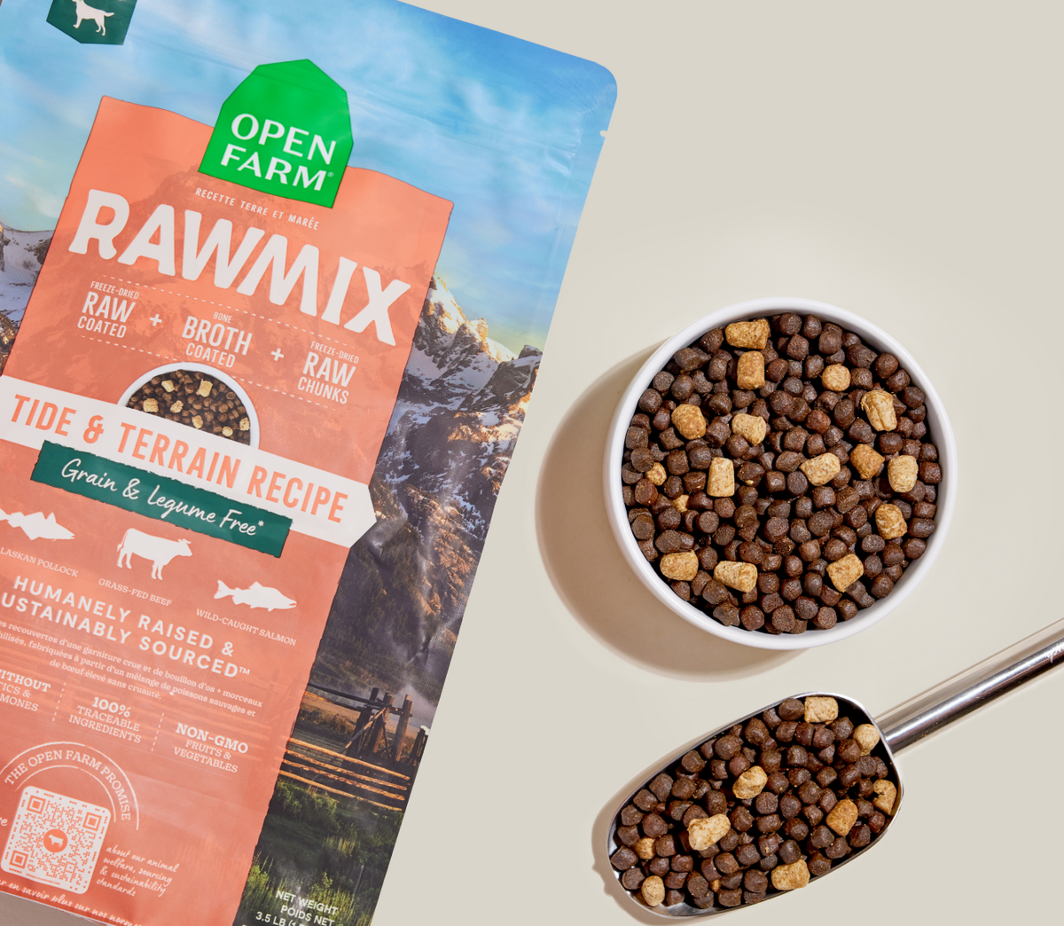 Pollock Salmon Beef Grain-Free RawMix Dog Kibble – Skin Coat Raw-Coated