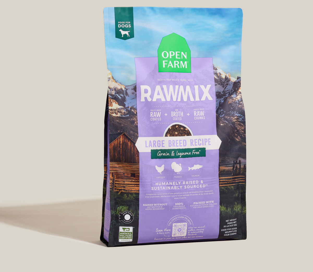 Large-Breed Grain-Free Salmon & Poultry Raw-Coated Dog Kibble