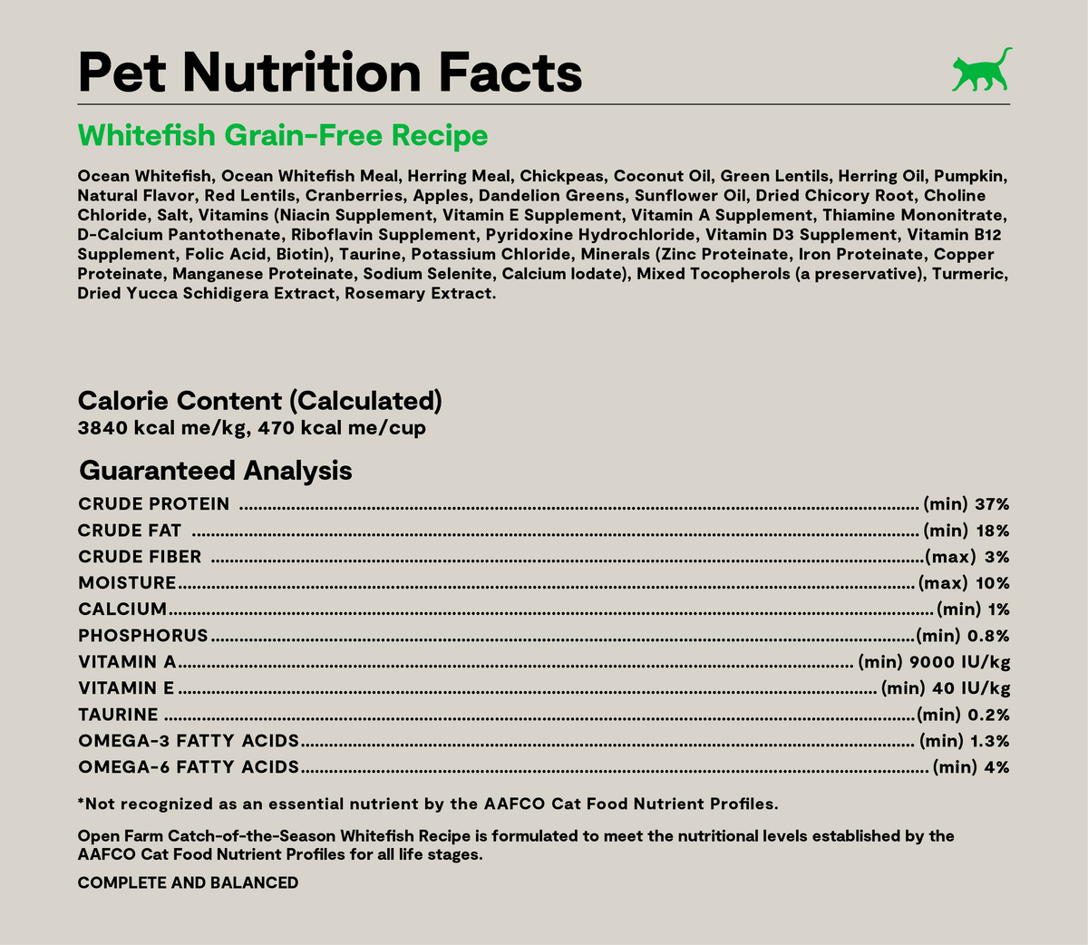 Grain-Free Wild-Caught Whitefish Cat Kibble - Omega-3 Skin & Coat Dry Food
