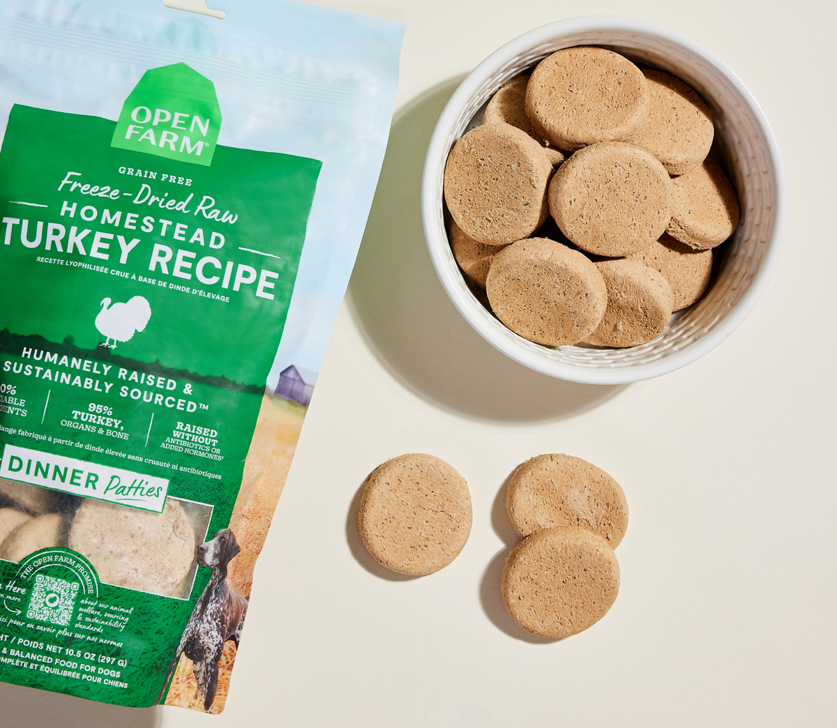 Single-Protein Turkey Freeze-Dried Raw Dinner Patties – Grain-Free Dog Food