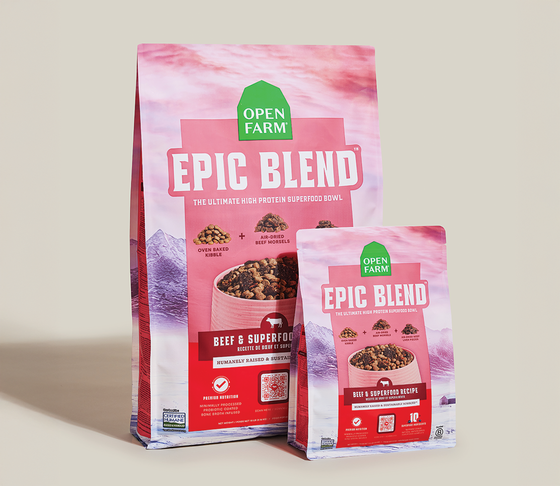 Beef & Superfood Epic Blend Dog Kibble – Probiotic-Coated Air-Dried Bits