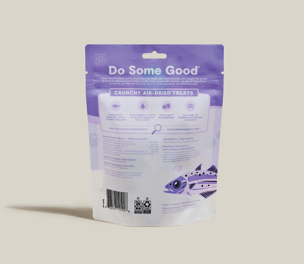 Air-Dried Pollock & Blueberry Dog Treat Bars – 2-Ingredient, Omega-3 Rich