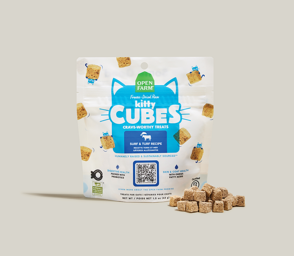 Freeze-Dried Raw Surf & Turf Cat Treat Cubes - Fish & Beef Skin & Coat Bites