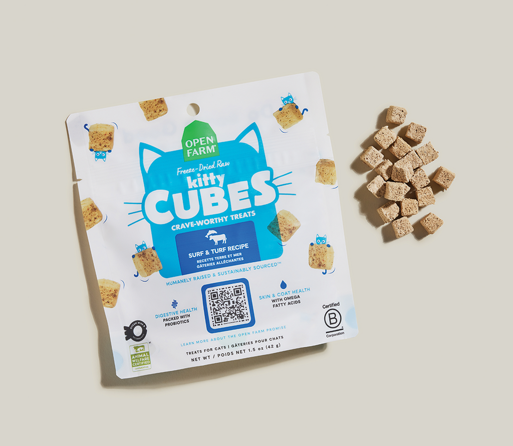 Freeze-Dried Raw Surf & Turf Cat Treat Cubes - Fish & Beef Skin & Coat Bites