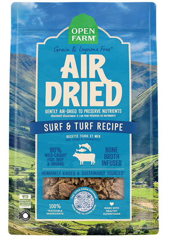 Air-Dried Surf & Turf Dog Food - 90% Salmon & Beef, Jerky-Style Complete Meal