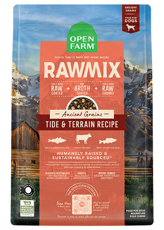 Wild Alaskan Pollock, Salmon & Beef Ancient-Grain Raw-Coated Dog Kibble