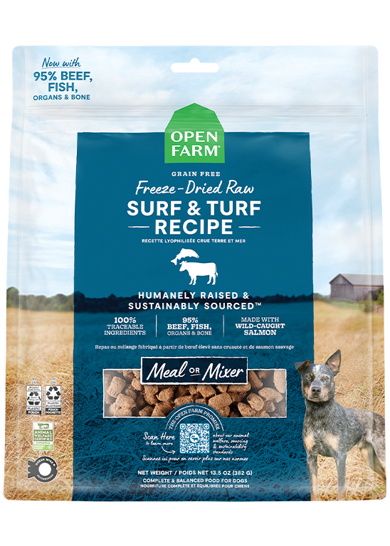 Surf & Turf Freeze-Dried Raw Morsels – Salmon & Beef Grain-Free Dog Food