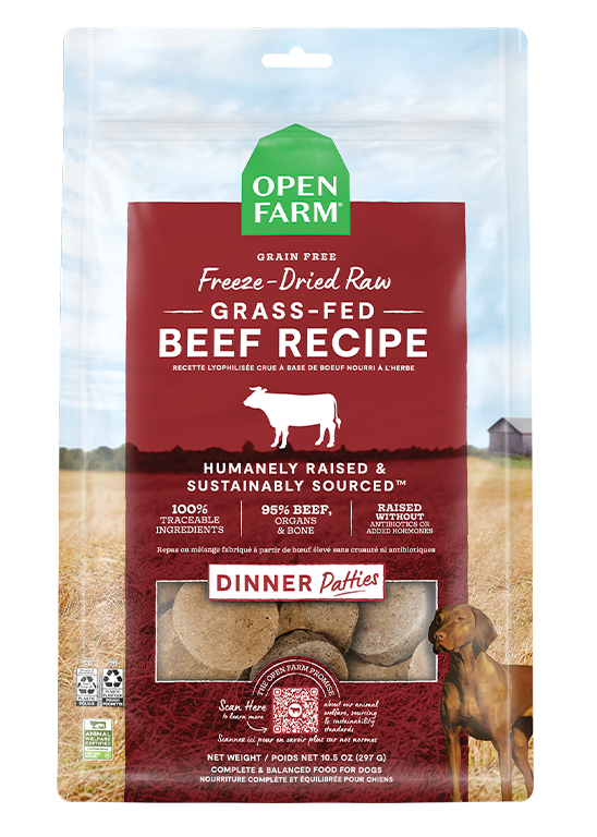 Freeze-Dried Raw Grass-Fed Beef Patties for Dogs - 95% Beef, Organ & Bone