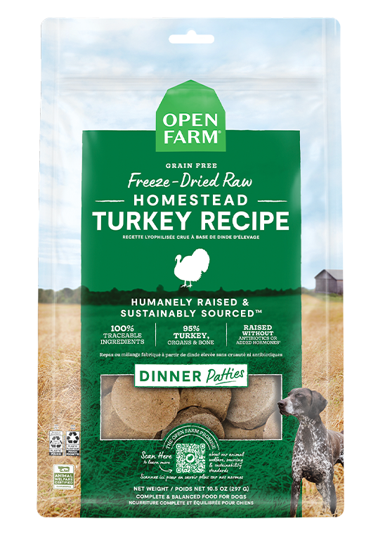 Single-Protein Turkey Freeze-Dried Raw Dinner Patties – Grain-Free Dog Food