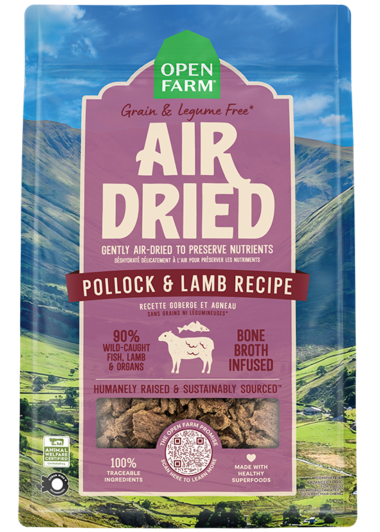 Wild Pollock & Lamb Air-Dried Dog Food – 90% Fish & Lamb Meal or Topper