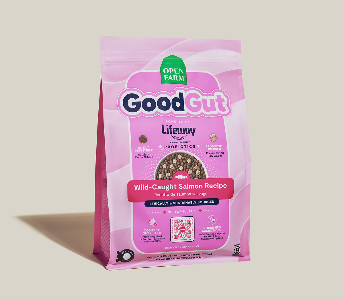 Probiotic Salmon Dry Dog Food with Freeze-Dried Raw Cubes – Gut Health