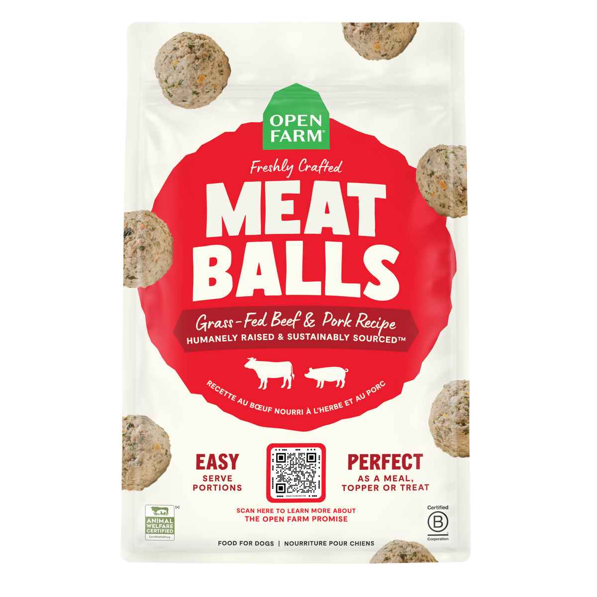 Grass-Fed Beef & Pork Frozen Meatballs for Dogs - Human-Grade Gently Cooked