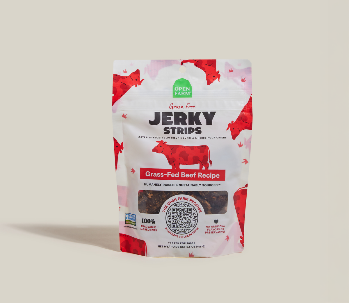 Certified Humane Grass-Fed Beef Jerky Chews – Soft Grain-Free Dog Treat Strips