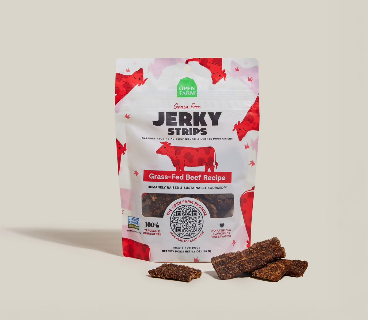 Certified Humane Grass-Fed Beef Jerky Chews – Soft Grain-Free Dog Treat Strips