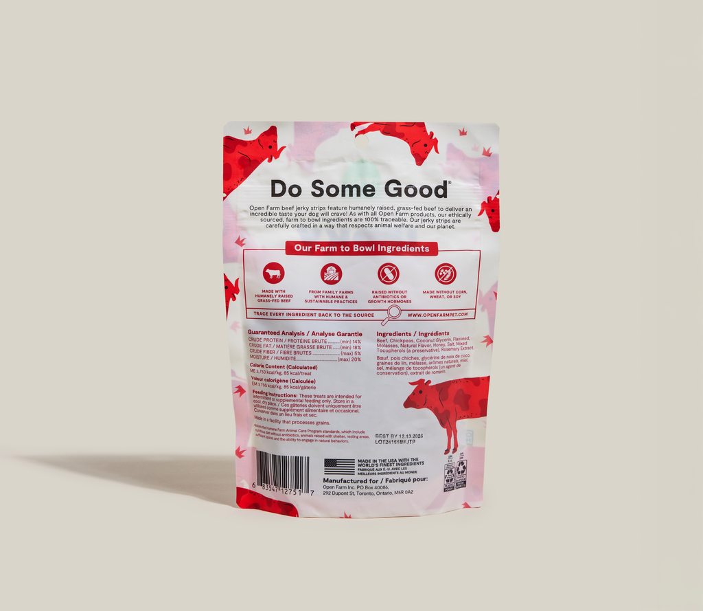 Certified Humane Grass-Fed Beef Jerky Chews – Soft Grain-Free Dog Treat Strips